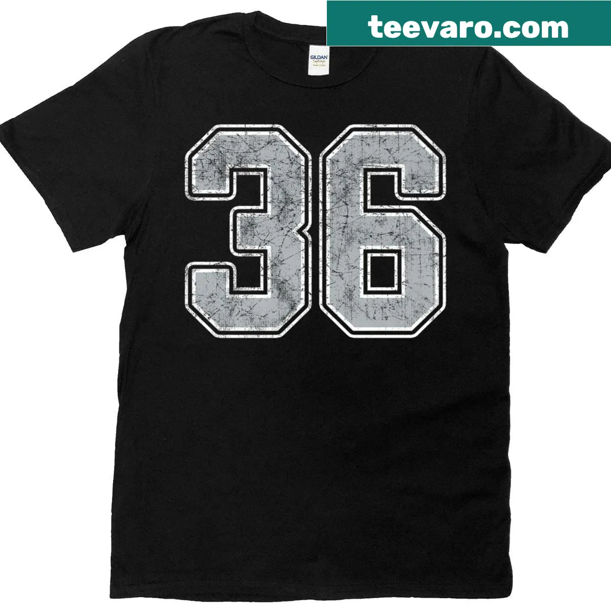 Jersey-inspired t-shirt featuring number 36 in silver and white — on a men's t-shirt