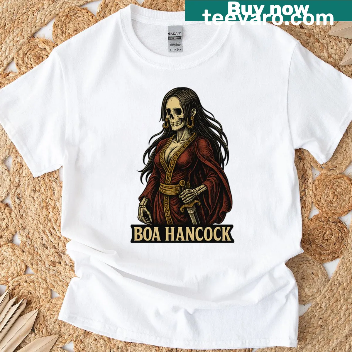 Gothic anime shirt featuring a skeleton version of Boa Hancock — on a men's t-shirt