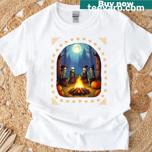 Skeleton camping design for Halloween t-shirt