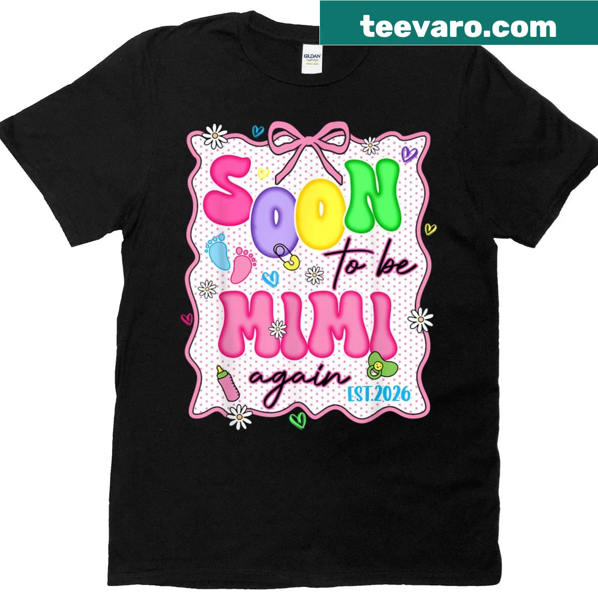 Text design stating 'Soon To Be Mimi Again Est 2026' for baby reveal — on a men's t-shirt