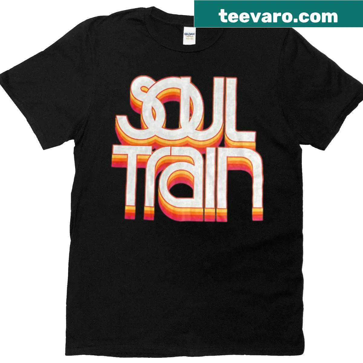 Preowned Soul Train band t-shirt showcasing vintage music design — on a men's t-shirt