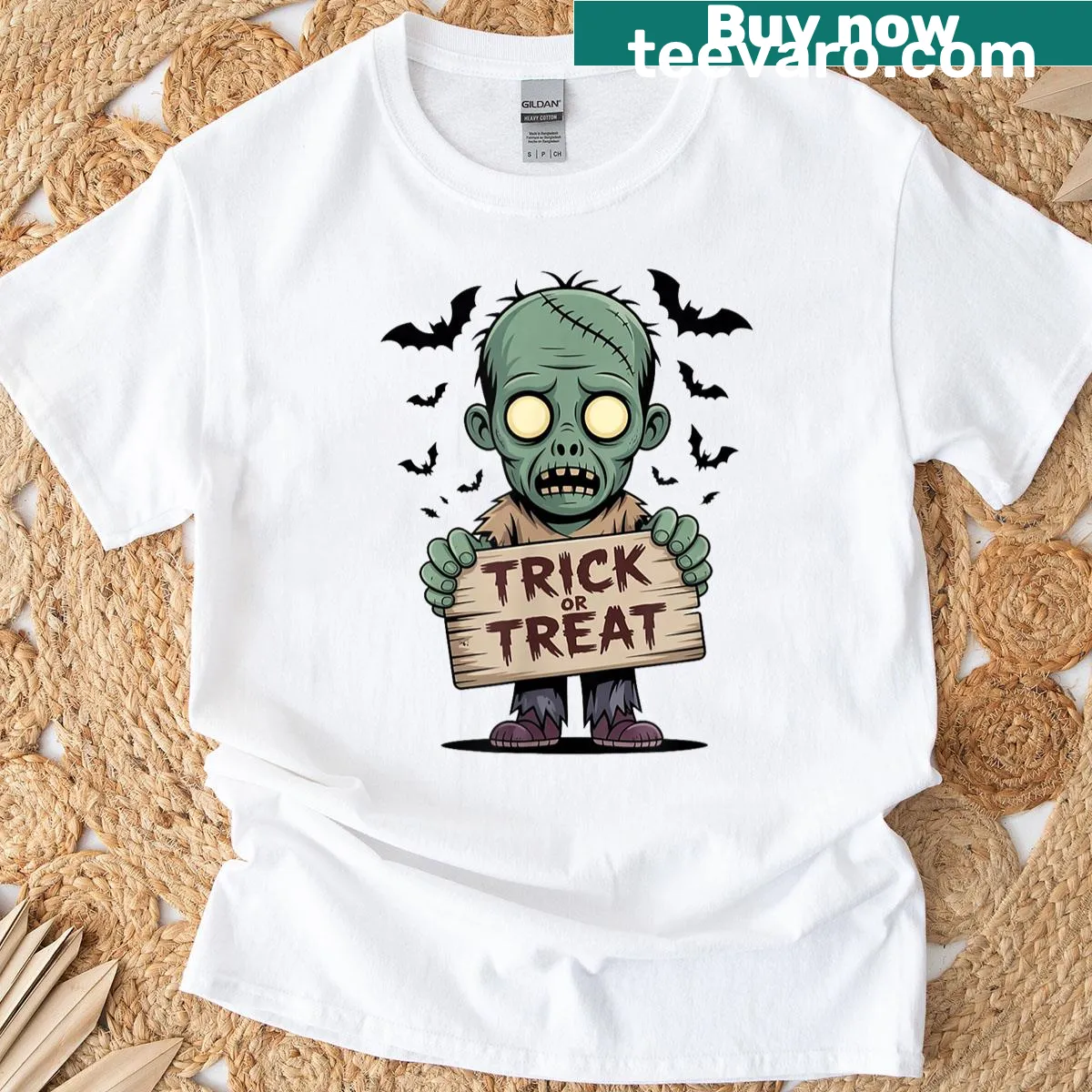 Zombie illustration shirt for Halloween trick-or-treating — on a men's t-shirt
