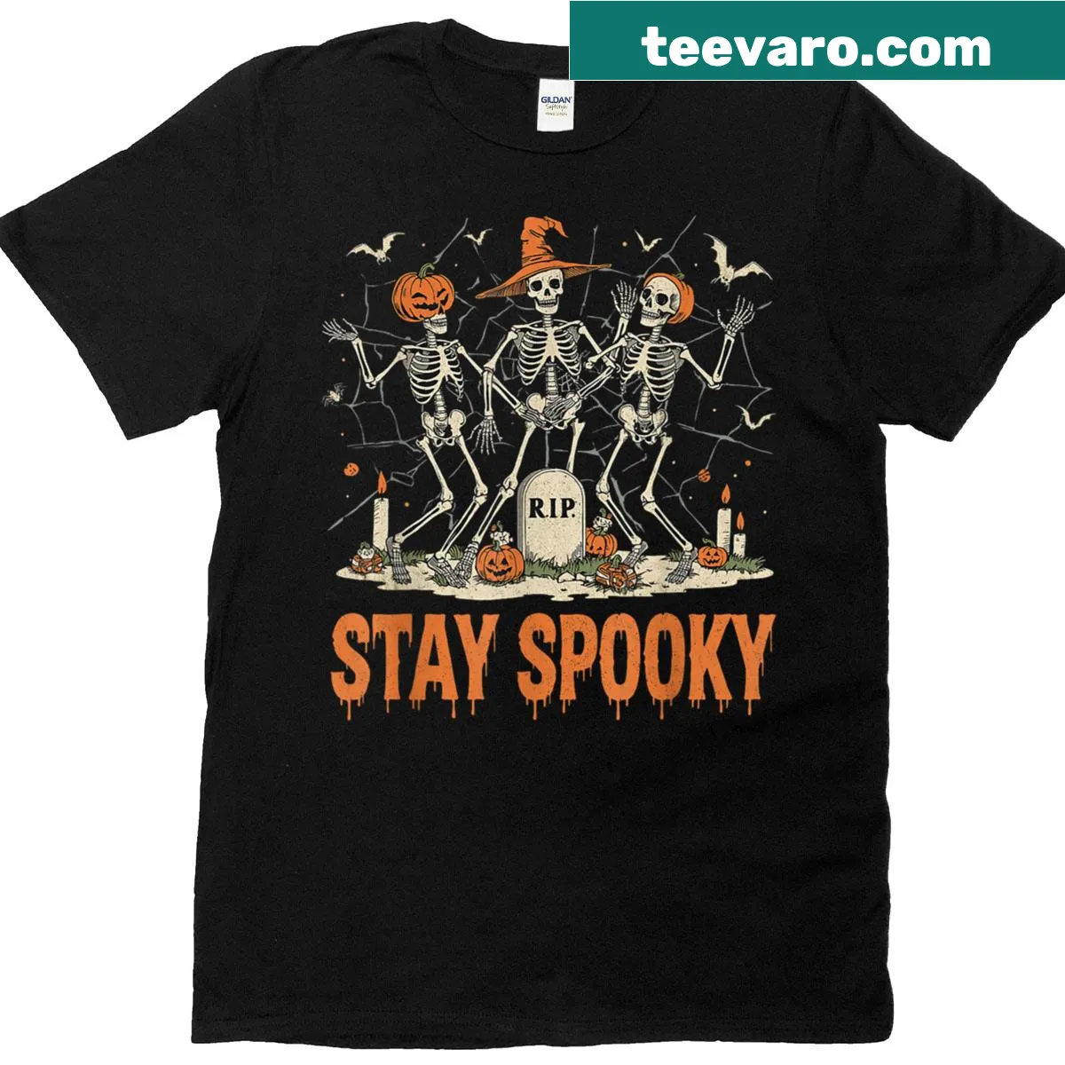 Halloween t-shirt with dancing skeletons design — on a men's t-shirt