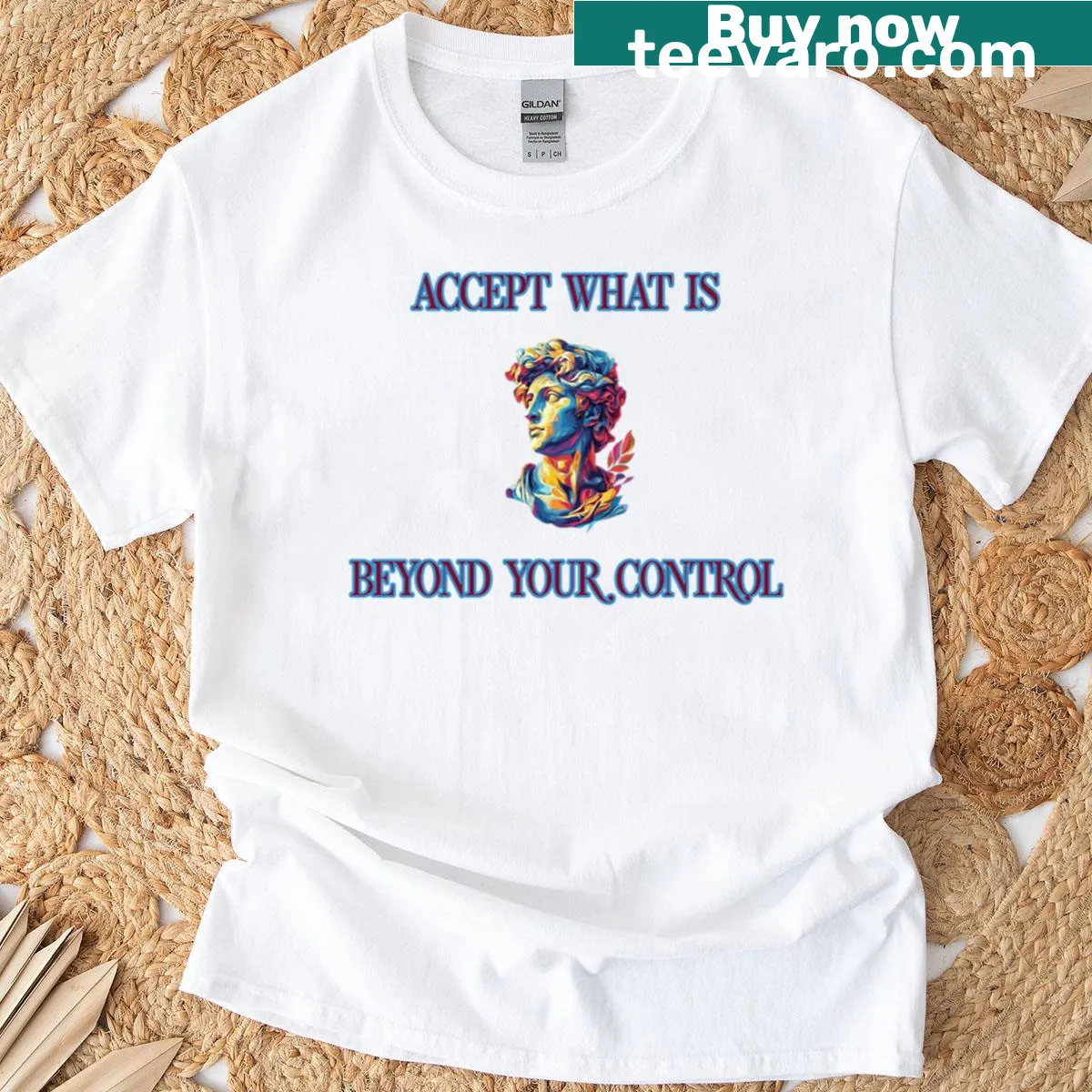 Inspirational T-shirt with a typography message about acceptance and serenity. — on a men's t-shirt