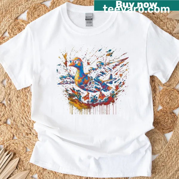 Whimsical surreal meme graphic on a watercolor t-shirt