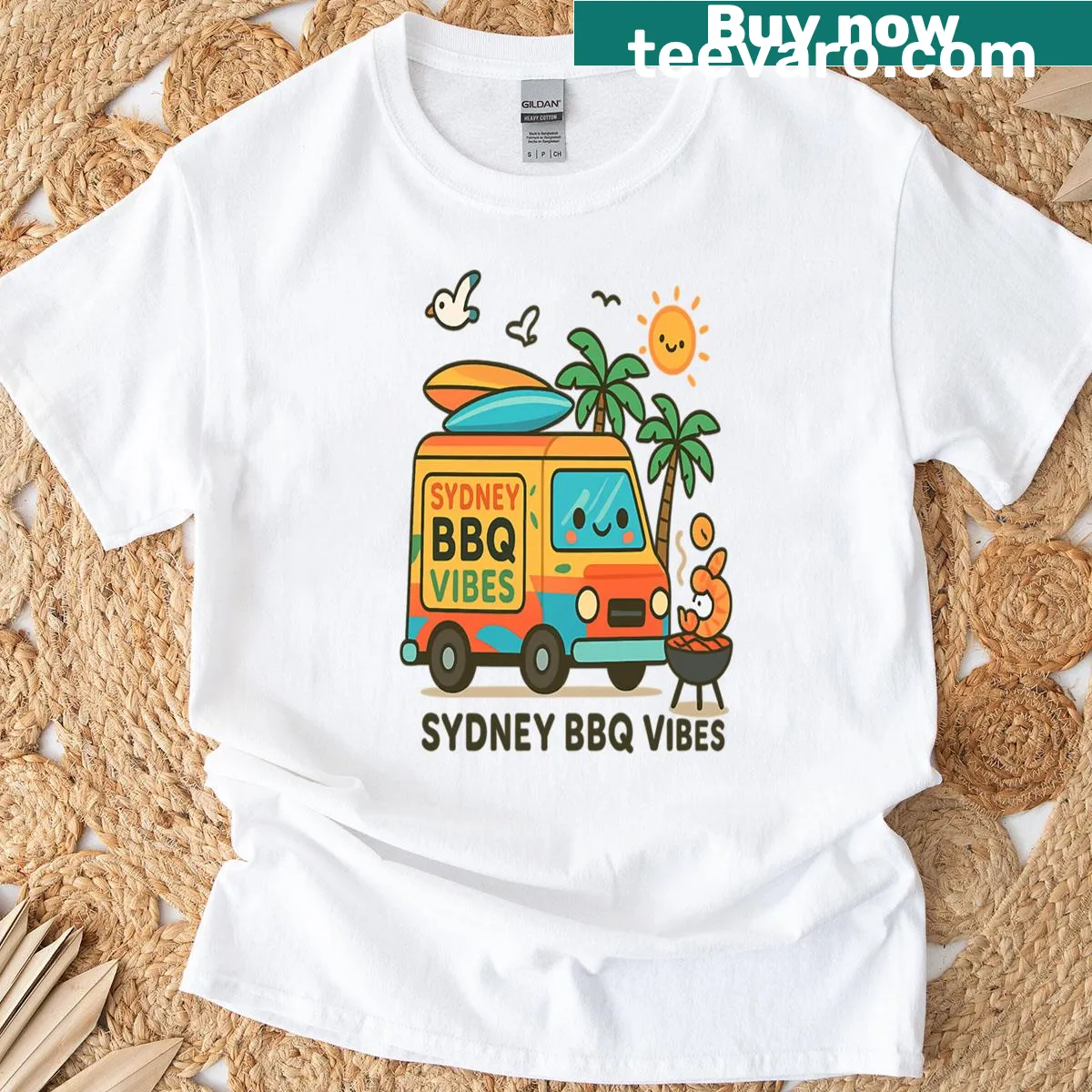 Kawaii food truck design featuring BBQ elements on a t-shirt — on a men's t-shirt
