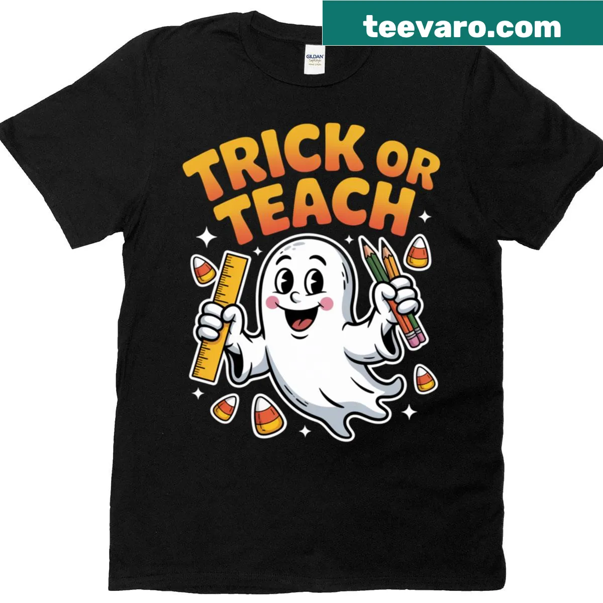 Cute Halloween T-shirt with a group of trick-or-treaters illustration — on a men's t-shirt