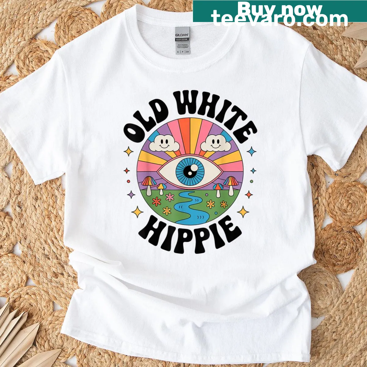 Retro T-shirt featuring trippy psychedelic art for free-spirited individuals. — on a men's t-shirt