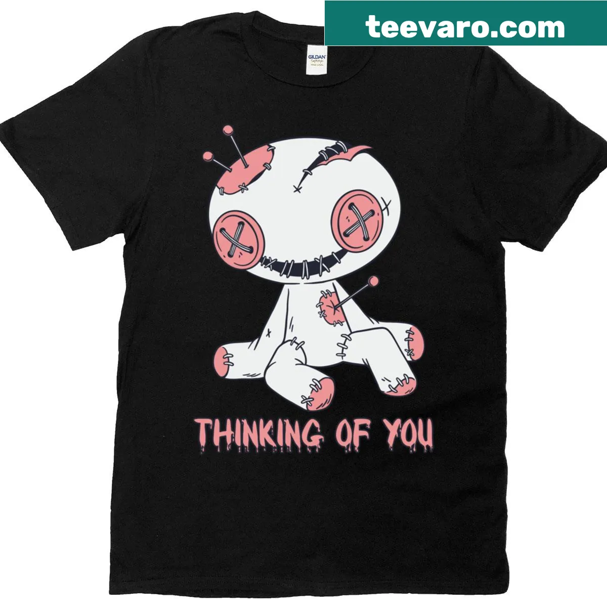 Humorous Halloween t-shirt featuring a voodoo doll graphic — on a men's t-shirt