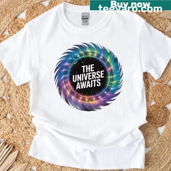 Cosmic galaxy design T-shirt for astronomy lovers featuring stars and planets