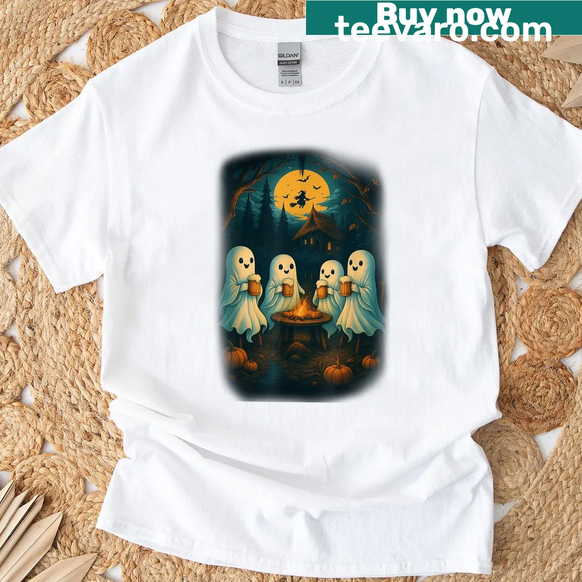Cute Boo Crew camping Halloween graphic T-shirt — on a men's t-shirt