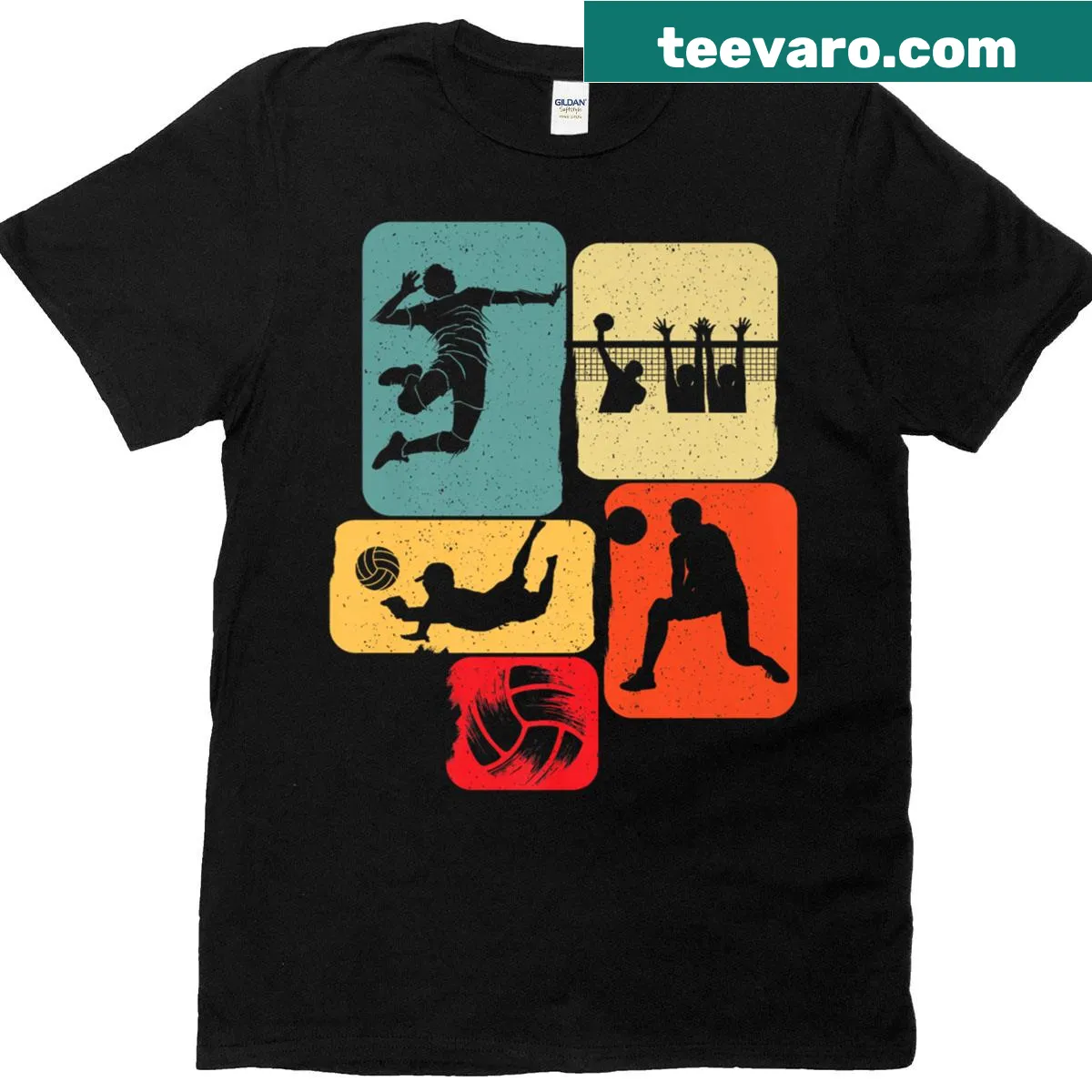 Kids volleyball player t-shirt with repeated text — on a men's t-shirt