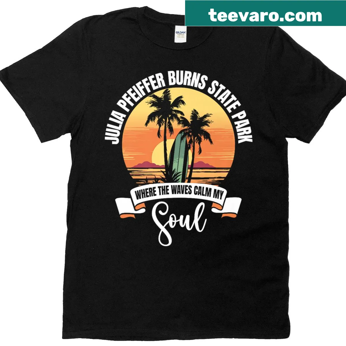 Artistic wave graphic t-shirt inspired by Julia Pfeiffer Burns State Park — on a men's t-shirt