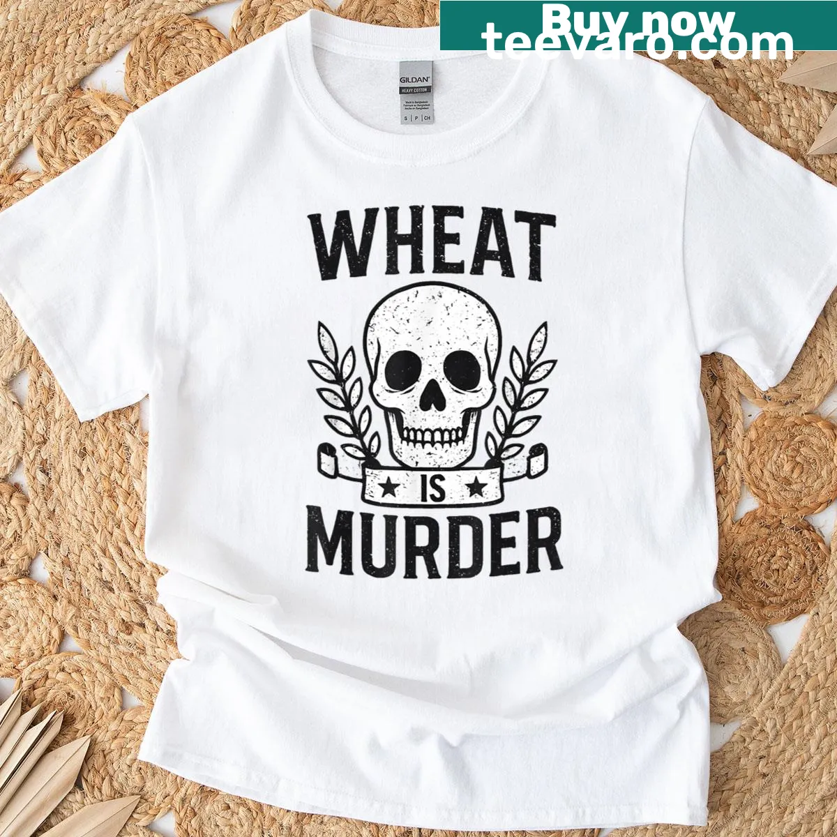 Wheat Is Murder awareness gluten-free shirt — on a men's t-shirt