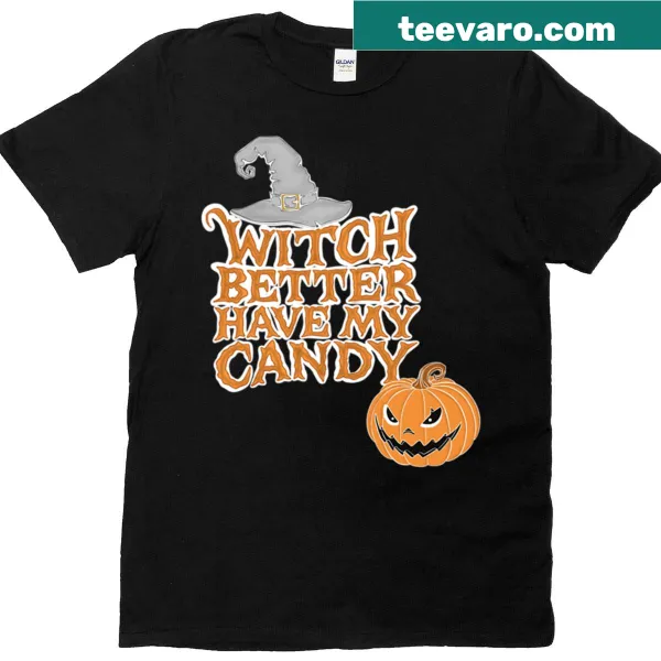 Funny Halloween shirt with witch graphic and candy phrase