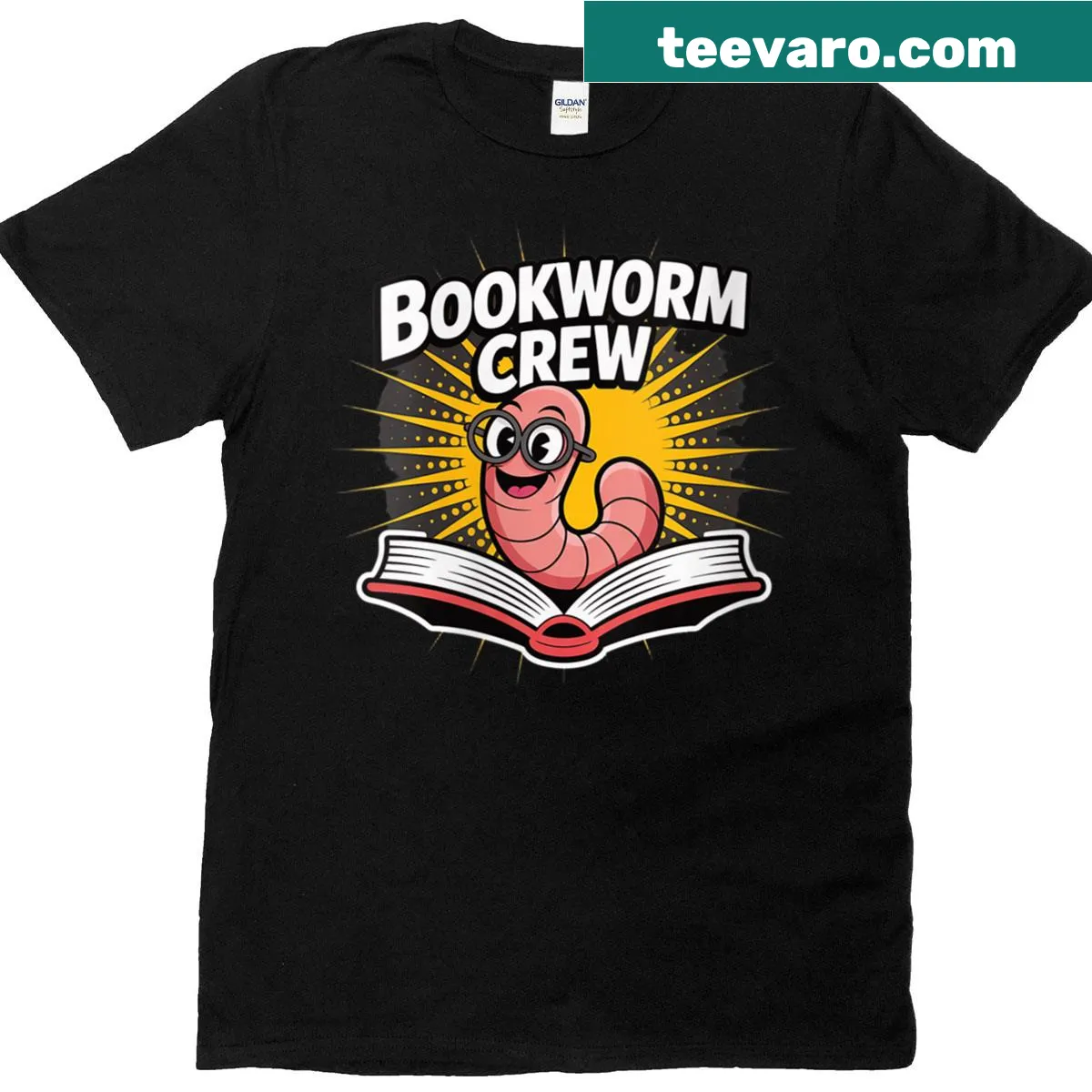 Funny reading worm t-shirt designed for book lovers and students — on a men's t-shirt