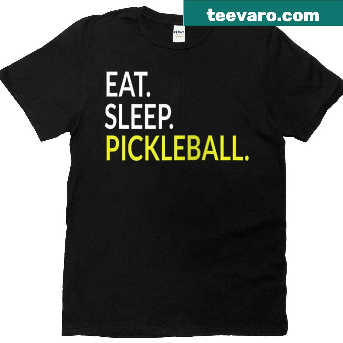 Funny pickleball shirt with 'Eat Sleep Pickleball' text — on a men's t-shirt