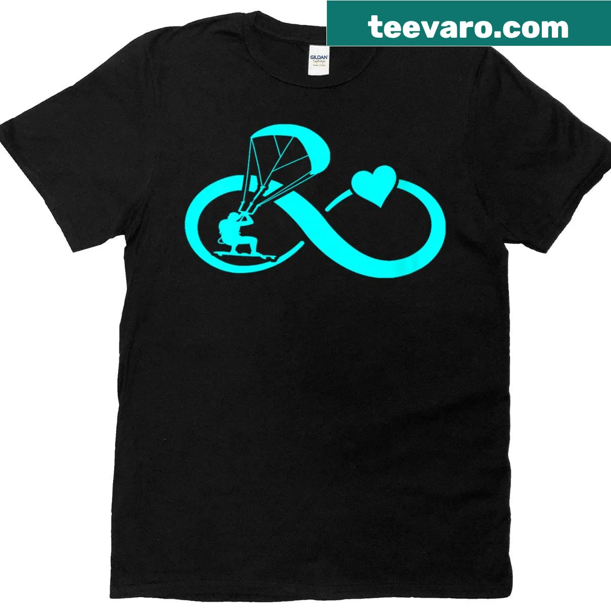 Women's kitesurfing T-shirt featuring an infinity heart graphic — on a men's t-shirt