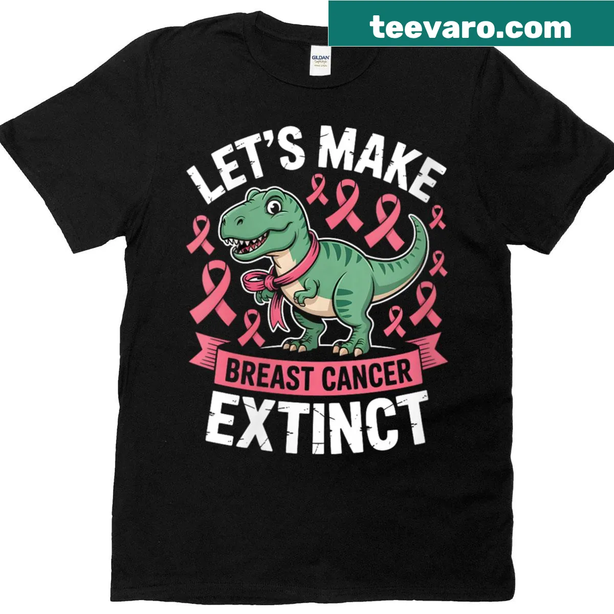 Dinosaur-themed T-shirt with breast cancer awareness slogan — on a men's t-shirt