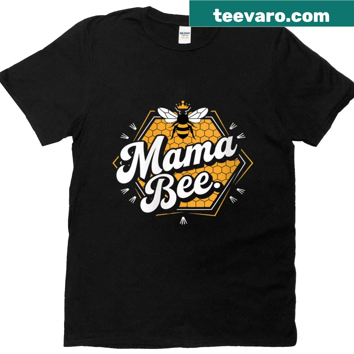 Illustrated 'Mama Bee' design with a bee graphic on a T-shirt. — on a men's t-shirt