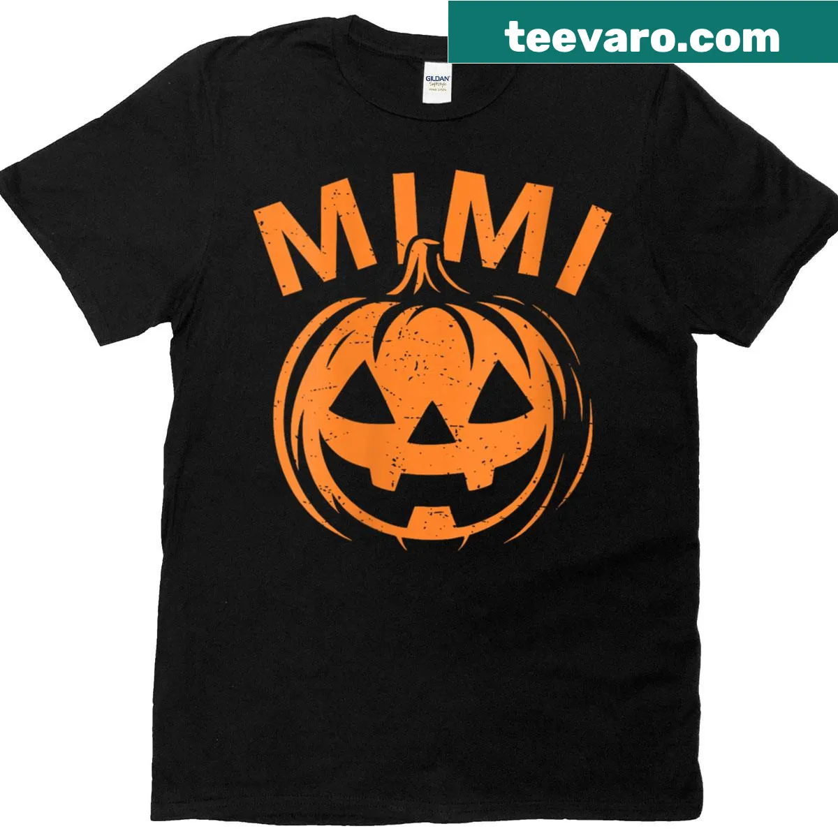 Vintage distressed T-shirt with a cute pumpkin face design for Halloween — on a men's t-shirt