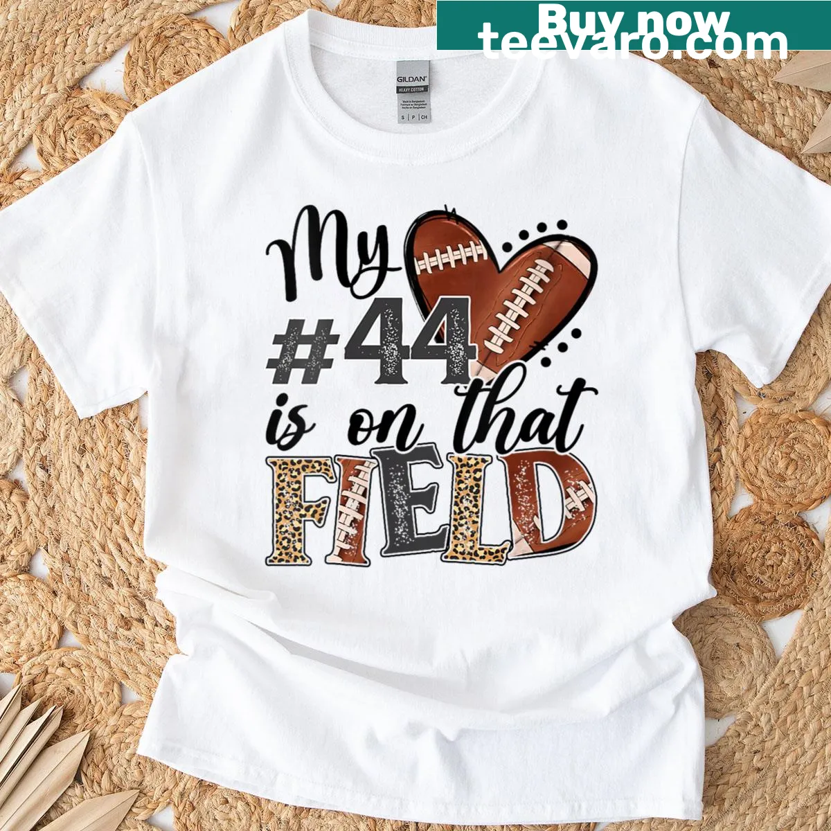 Custom Football Mom t-shirt with number 44 — on a men's t-shirt