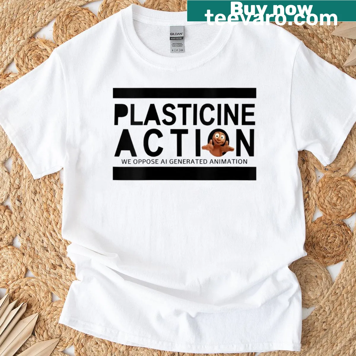 Edgy t-shirt opposing AI-generated animation for creative minds — on a men's t-shirt