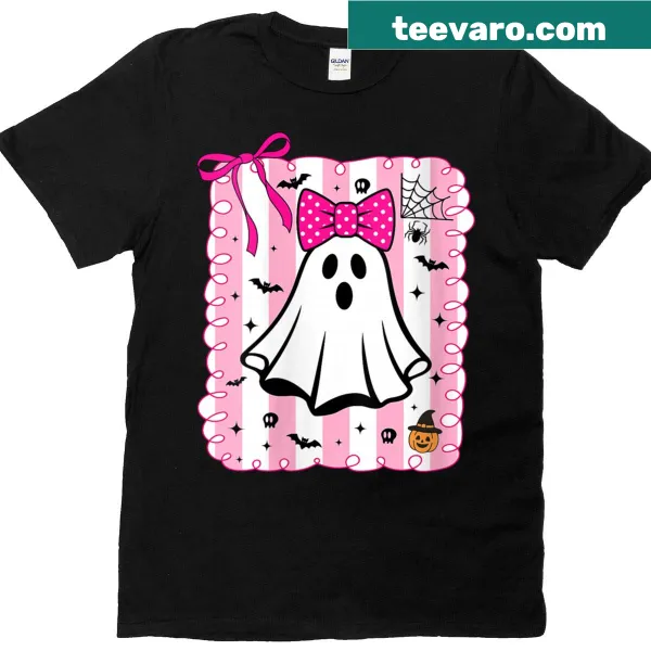 Cute ghost design for Halloween on a women's shirt.