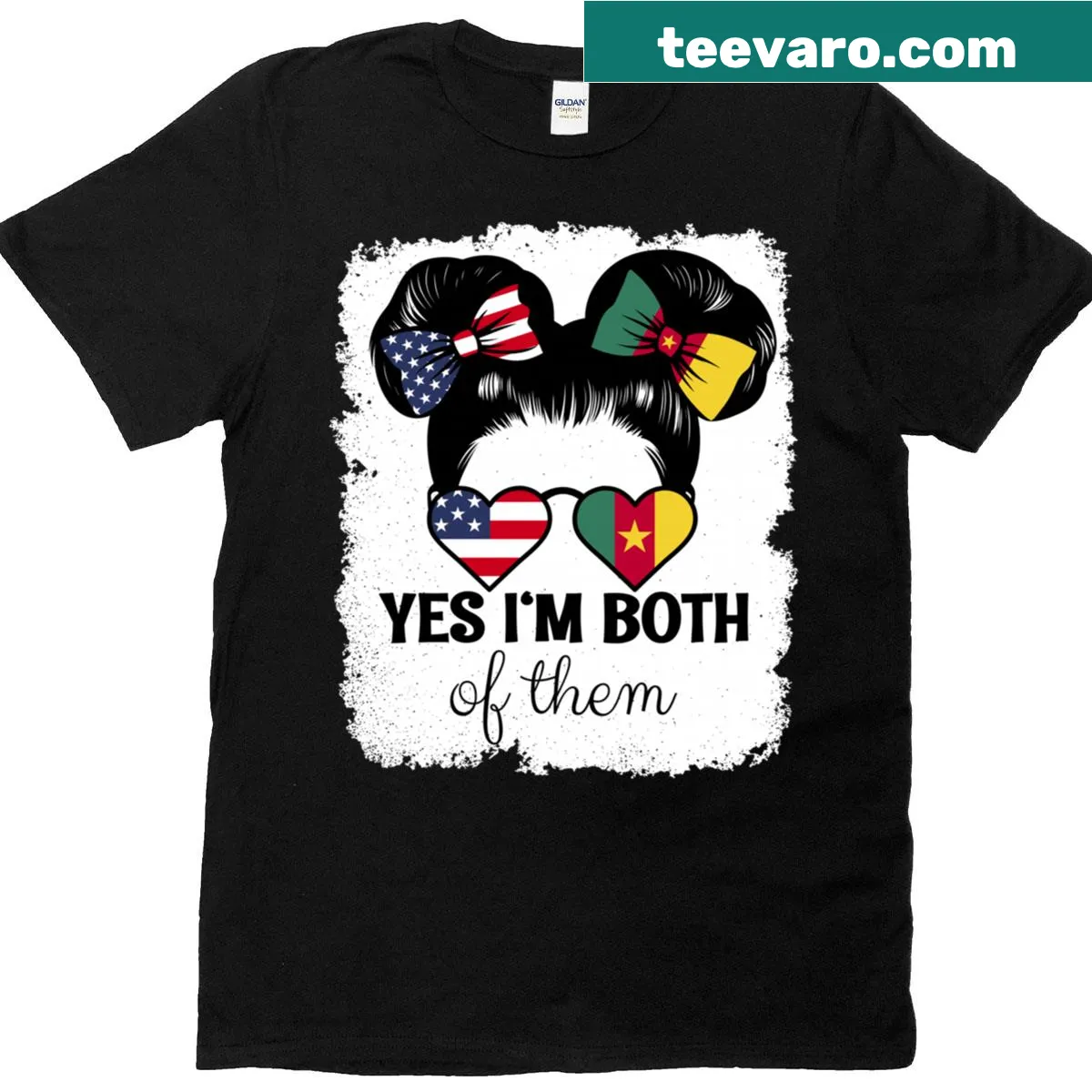 Cultural heritage T-shirt for kids featuring USA and Cameroon — on a men's t-shirt