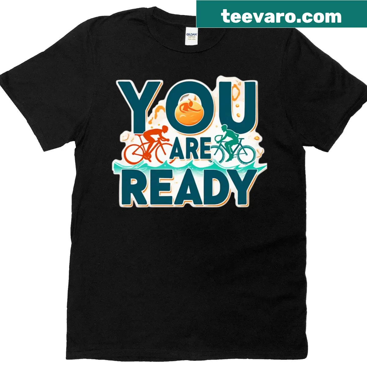Motivational triathlon t-shirt with 'You Are Ready' text — on a men's t-shirt