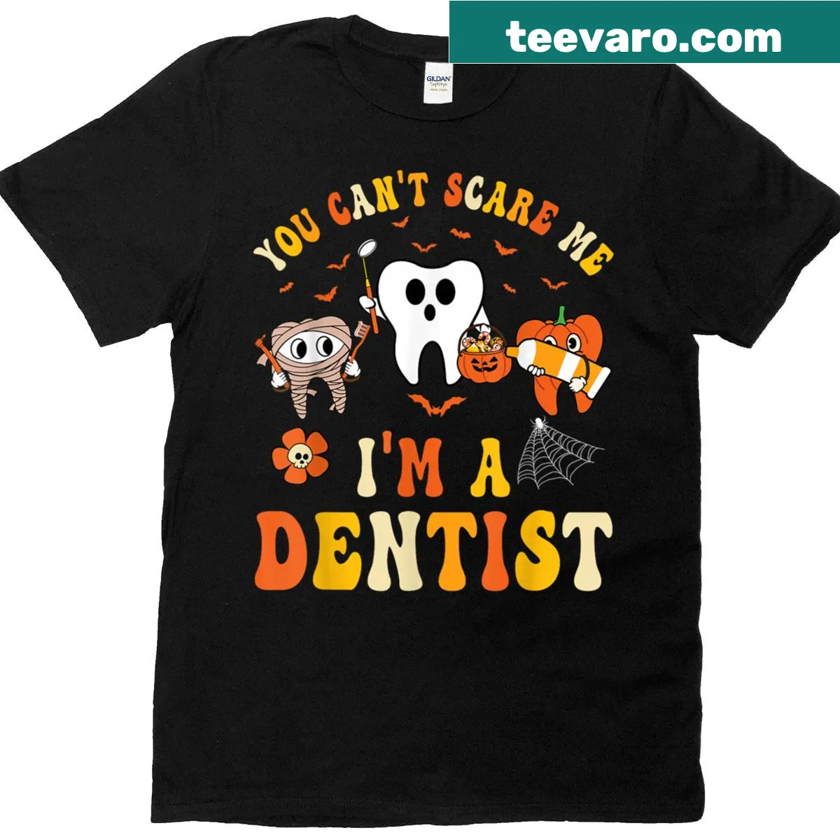 Funny Halloween t-shirt for dentists featuring a humorous phrase — on a men's t-shirt