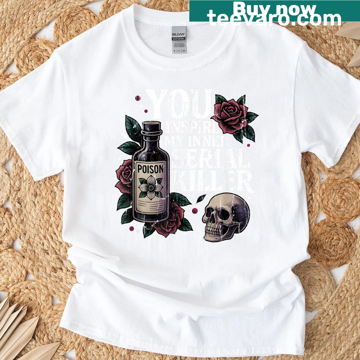 Graphic t-shirt with the text 'You Inspire My Inner Serial Killer' in a horror style. — on a men's t-shirt