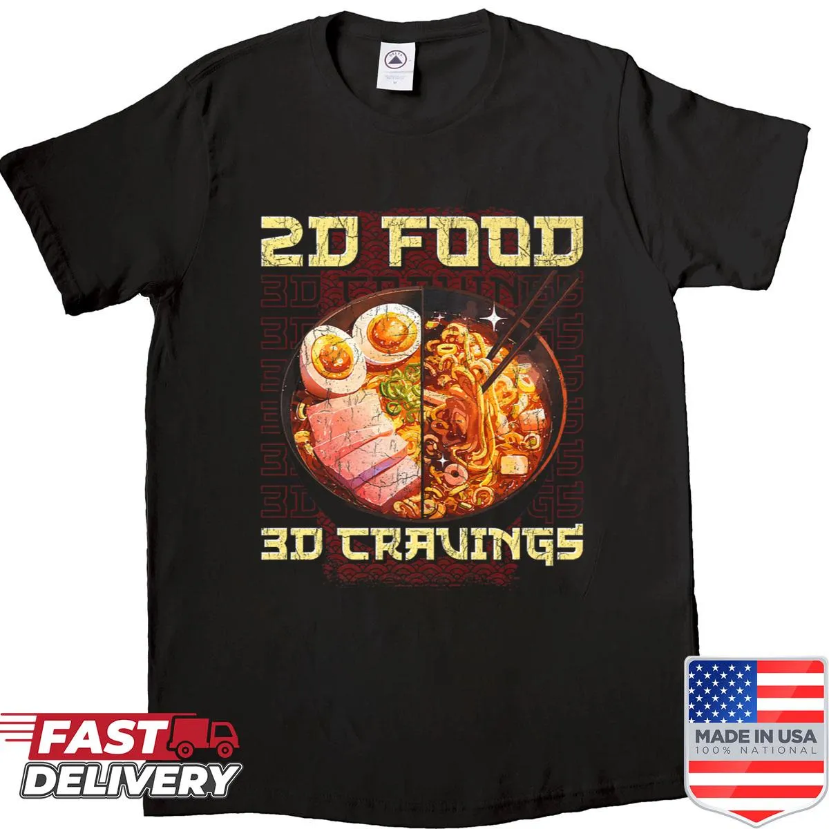 Anime-themed shirt featuring a ramen bowl illustration
