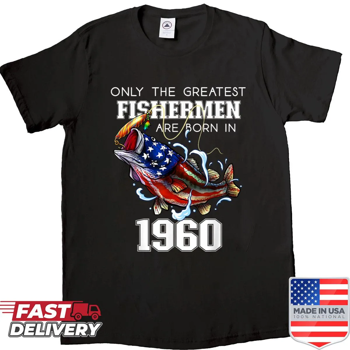 Bass fishing themed birthday shirt for 65 year old