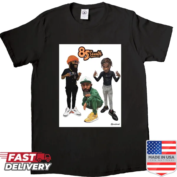T-shirt featuring the 85 South Show logo