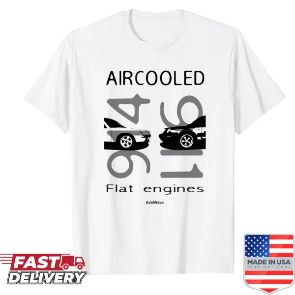 Vintage-style shirt featuring aircooled flat engines graphic