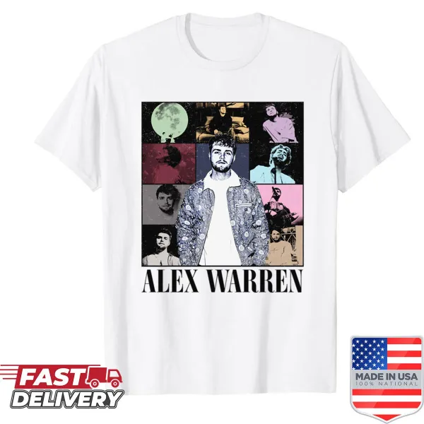 Illustrative shirt celebrating Alex Warren's music tour with text and musical notes