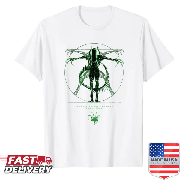 Fan art shirt featuring Xenomorph as Vitruvian Man