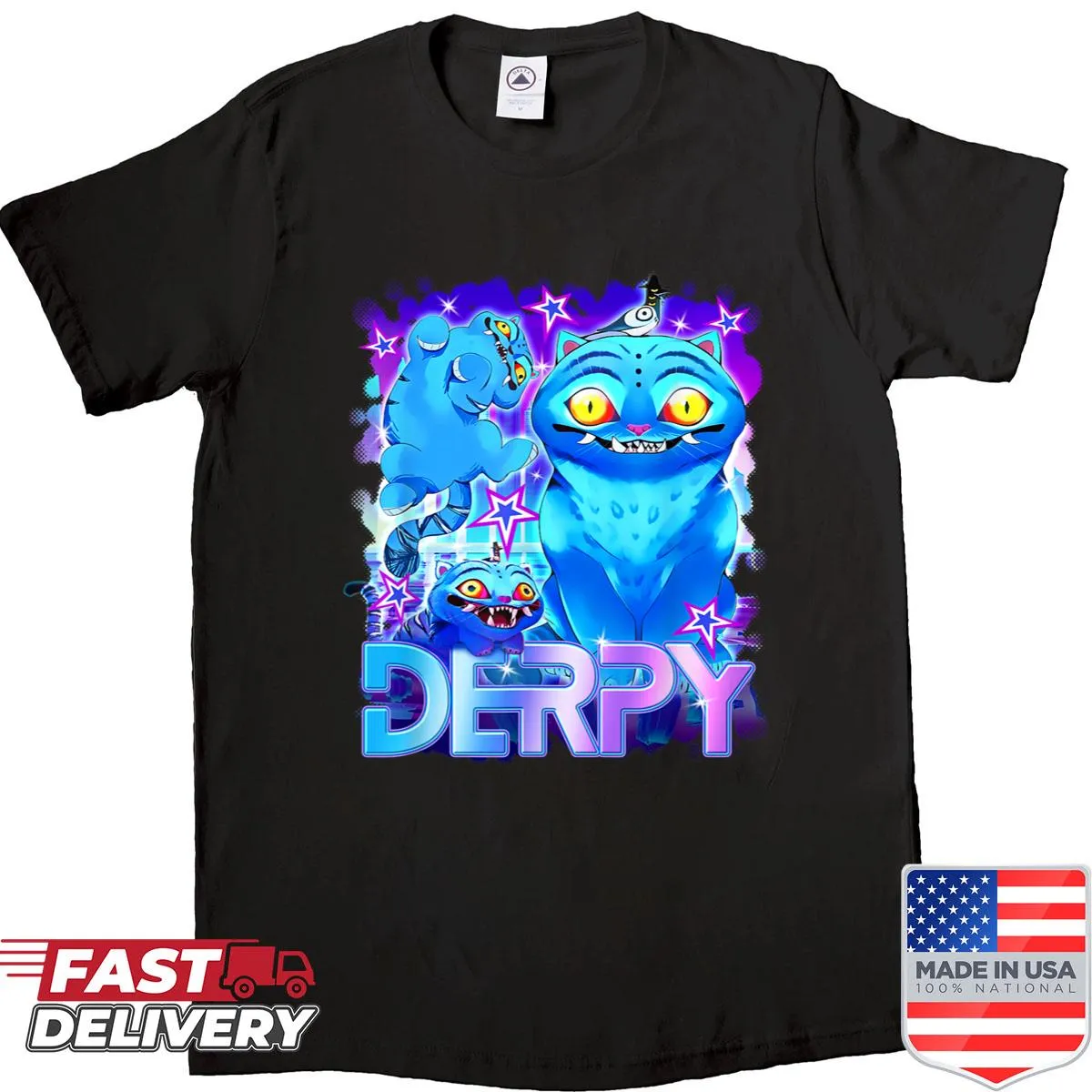 Vintage animated blue tiger design on a cute anime t-shirt