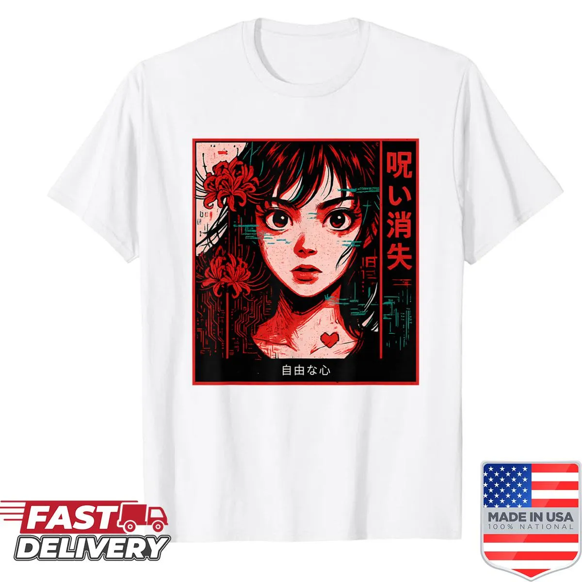 Edgy streetwear shirt with anime-inspired design for otaku culture