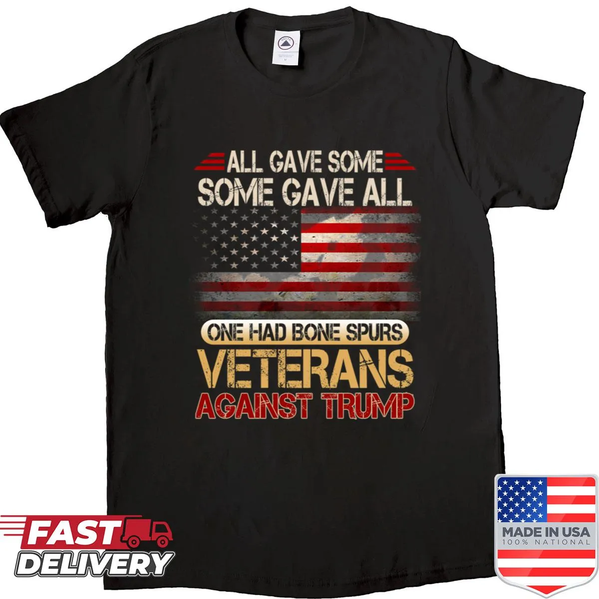 Political T-shirt with anti-Trump message for veterans.