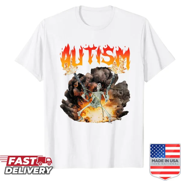 Skeleton design with humorous text related to autism awareness