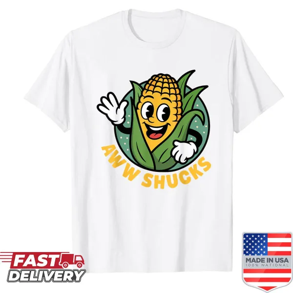 Funny shirt featuring cartoon corn on the cob and humorous text