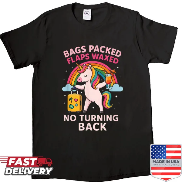 Humorous unicorn graphic T-shirt for travel lovers