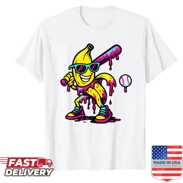 Cartoon banana baseball drip shirt for kids