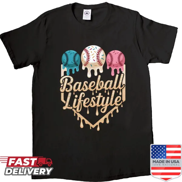Youth shirt with a playful baseball ice cream illustration.