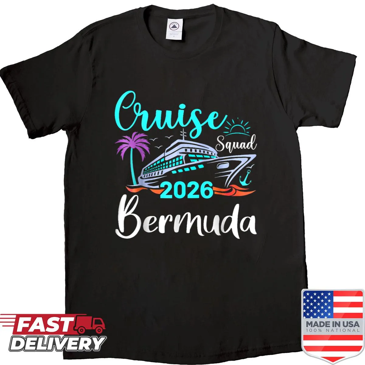Matching family holiday shirt with 'Bermuda Cruise Squad 2026' text