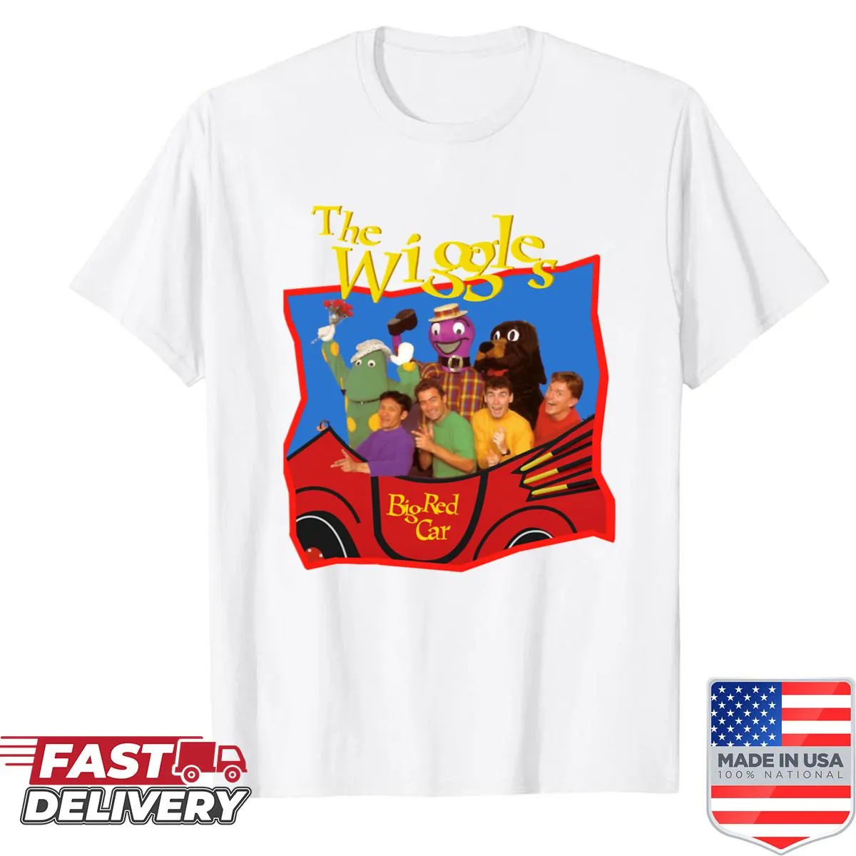 Nostalgic Big Red Car shirt celebrating children's music from 1995.