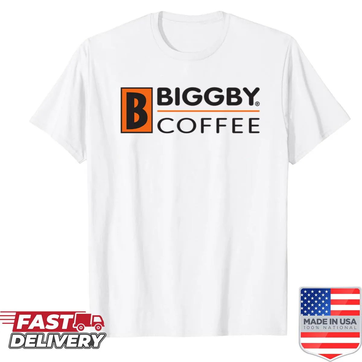 Biggby Coffee themed shirt with bold typography celebrating café culture