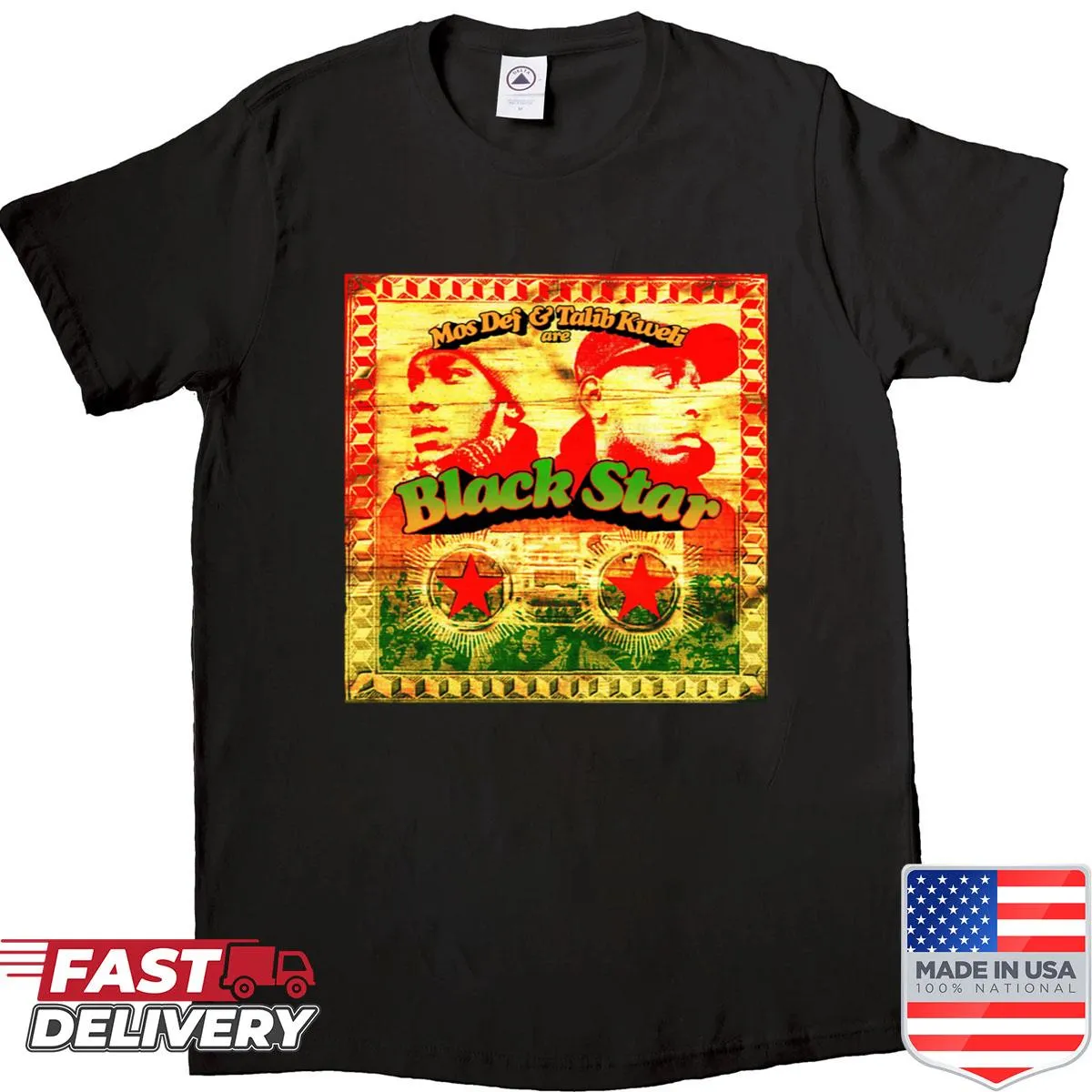 Artistic T-shirt design honoring Black Star, Mos Def, and Talib Kweli